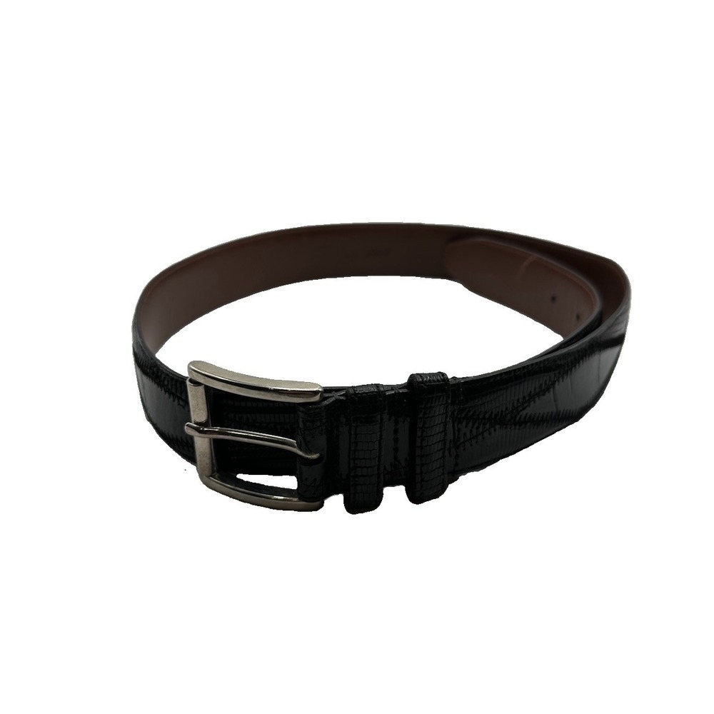 Bespoke Black Crocodile Lizard Patchwork Mens Dress Belt Size 34 Made in USA
